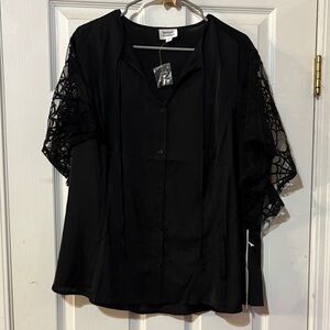 Unique Vintage Elegant Black Lace Sleeve Women's Top spider web sz 4X